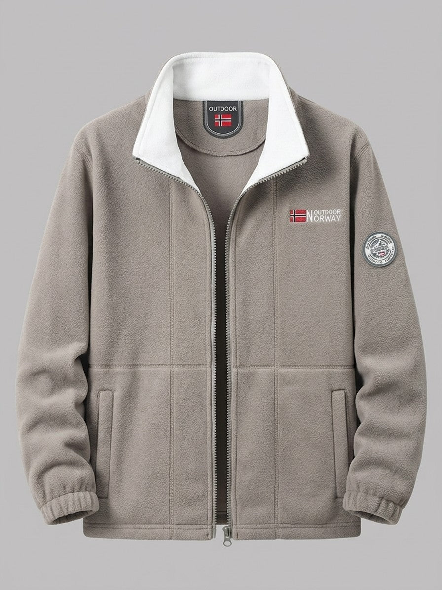 Tortoreto Men's Contrast-Collar Fleece Jacket — khaki — packshot