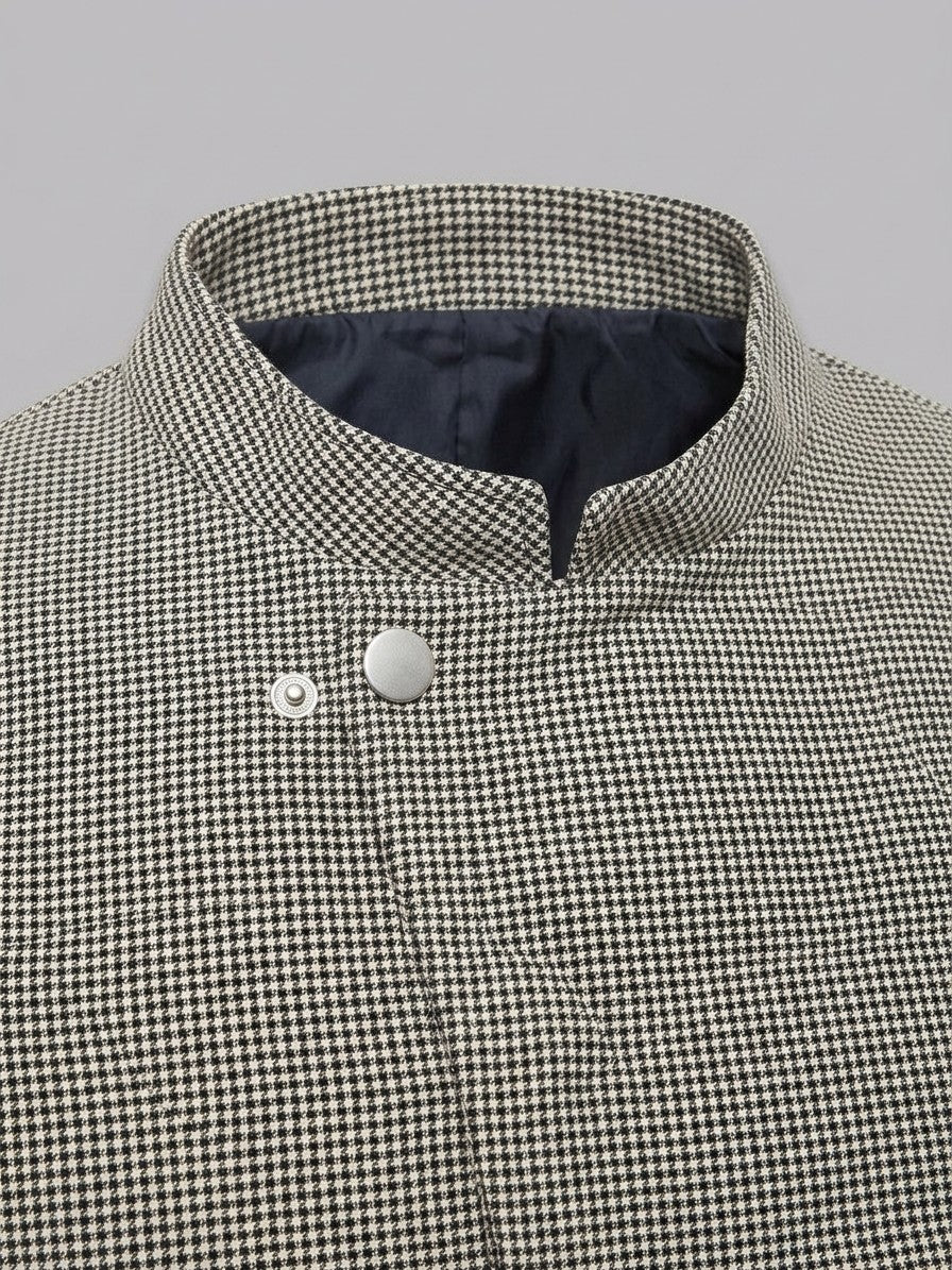 Tortorici Men's Asymmetric Houndstooth Cropped Jacket — blackivory — detail