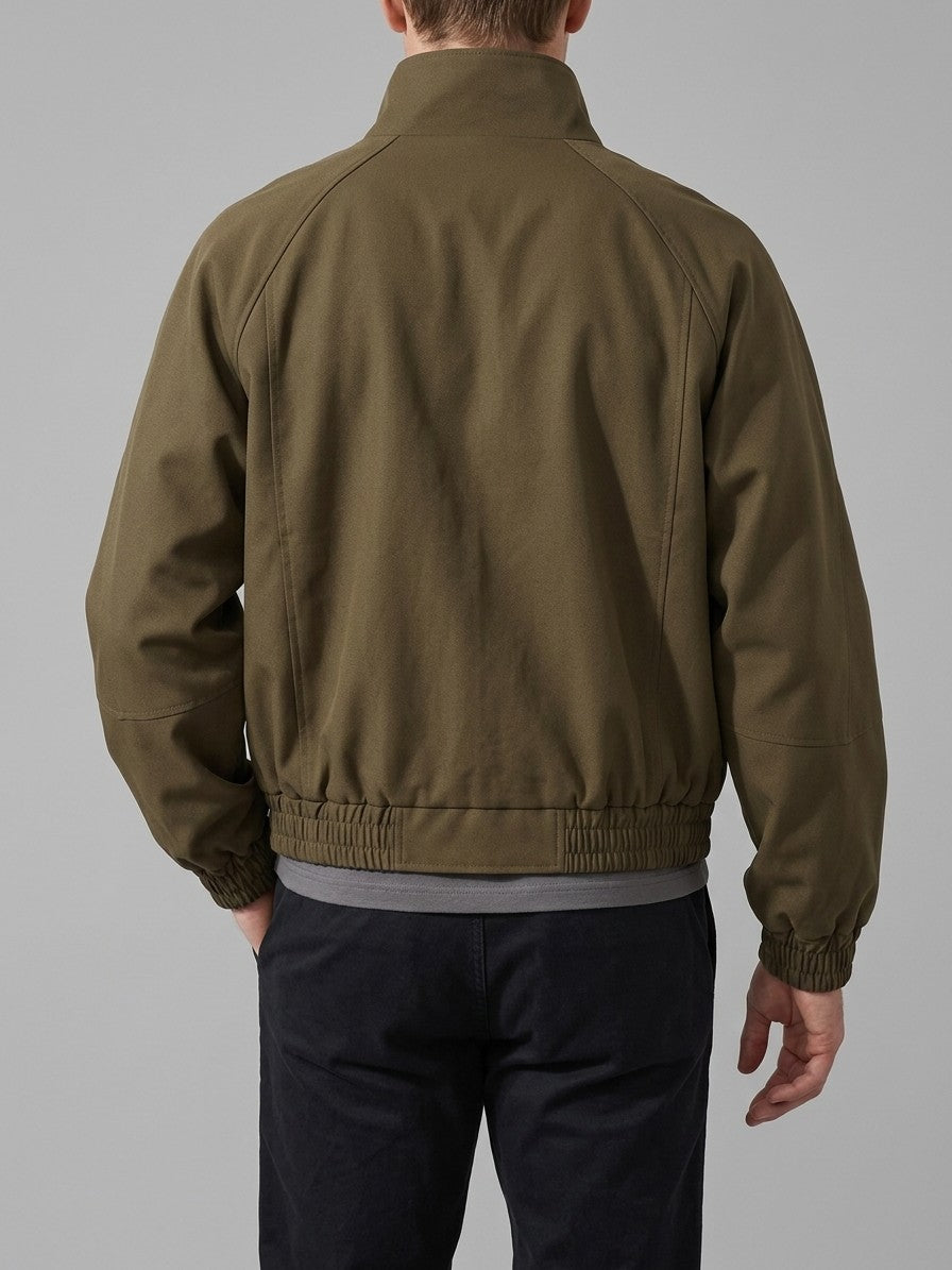 Tradate Men's Cropped High-Collar Bomber Jacket — olivebrown — back