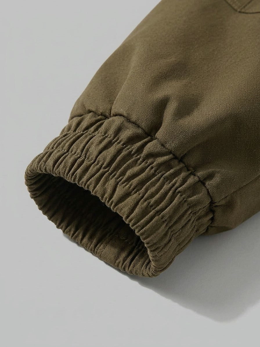 Tradate Men's Cropped High-Collar Bomber Jacket — olivebrown — detail-collar
