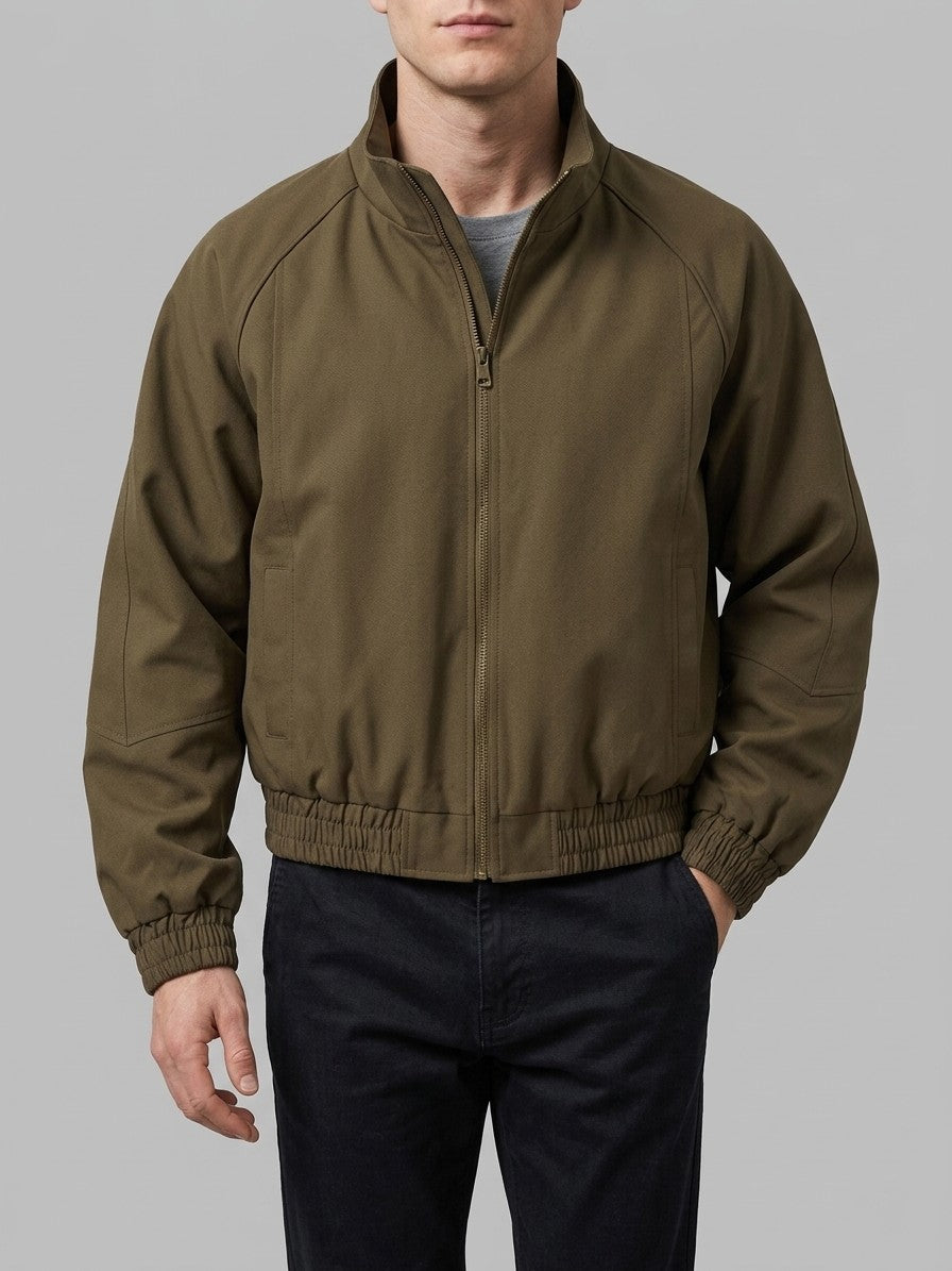 Tradate Men's Cropped High-Collar Bomber Jacket — olivebrown — front