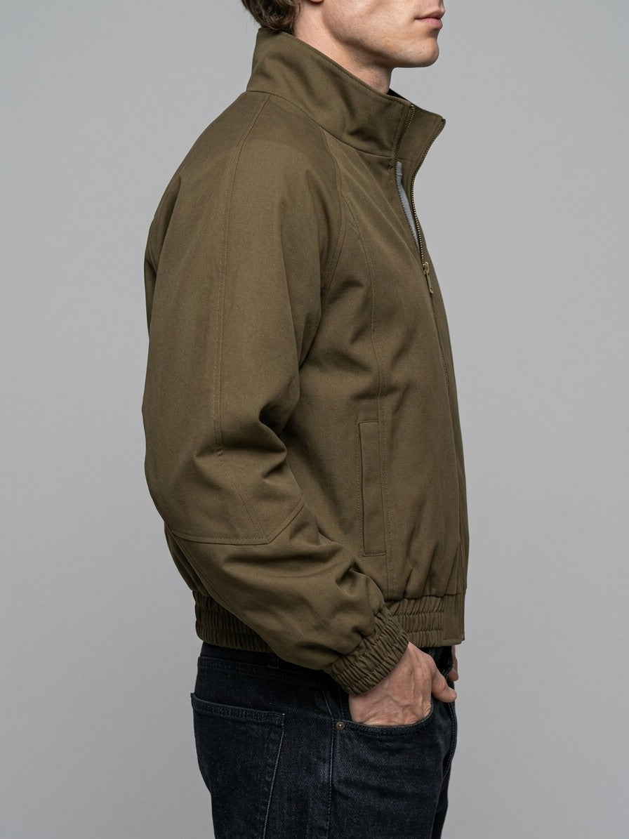 Tradate Men's Cropped High-Collar Bomber Jacket — olivebrown — side