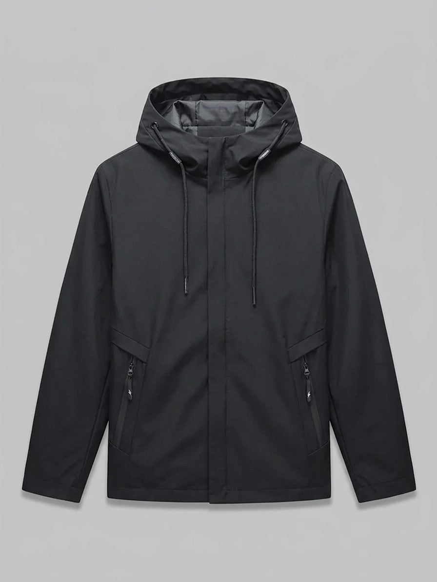 Tremezzo Men's Concealed-Zip Hooded Windbreaker Jacket — black — packshot