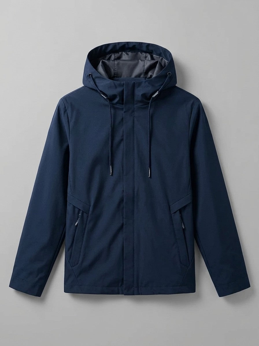 Tremezzo Men's Concealed-Zip Hooded Windbreaker Jacket — navy — packshot