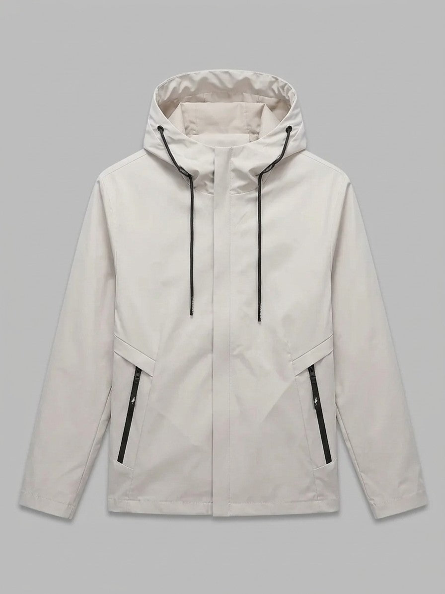 Tremezzo Men's Concealed-Zip Hooded Windbreaker Jacket — stone — packshot