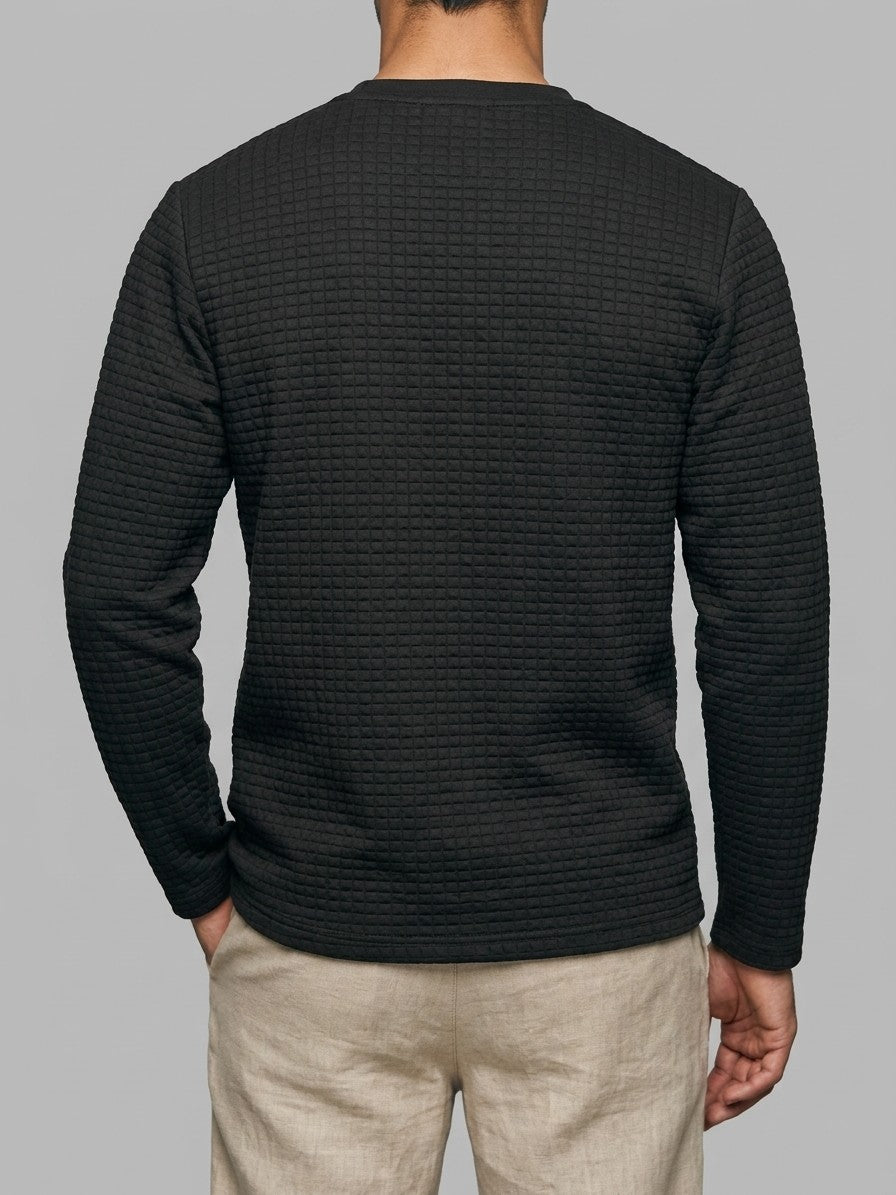 Trento Men's Quilted Henley Shirt — black — back