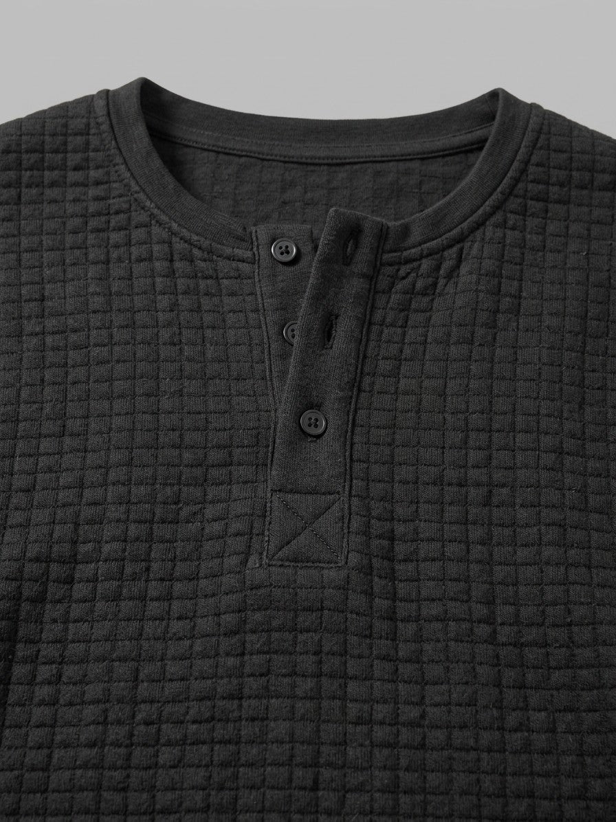 Trento Men's Quilted Henley Shirt — black — detail-2