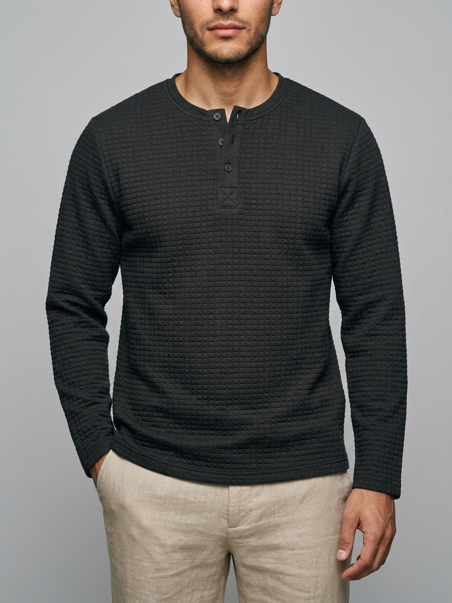 Trento Men's Quilted Henley Shirt — black — front