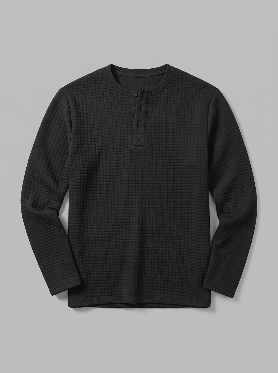 Trento Men's Quilted Henley Shirt — black — packshot
