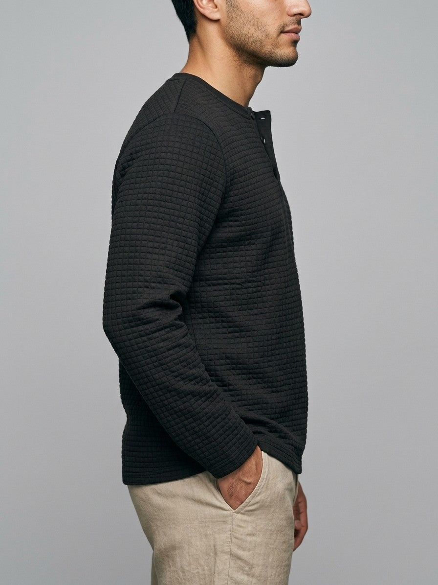 Trento Men's Quilted Henley Shirt — black — side