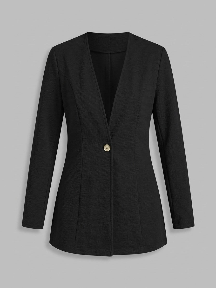 Trevi Women's Longline Collarless Blazer — black — packshot