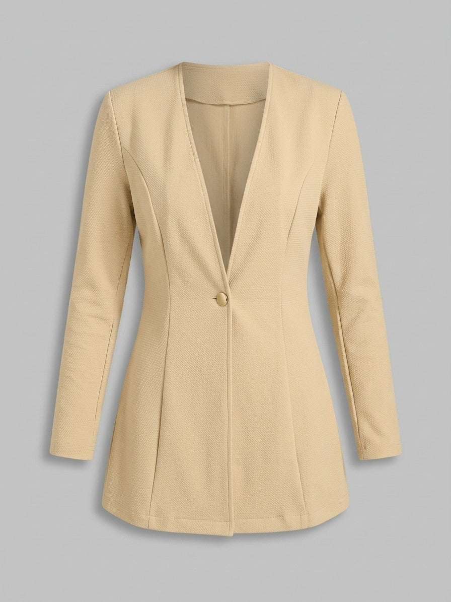 Trevi Women's Longline Collarless Blazer — cream — packshot