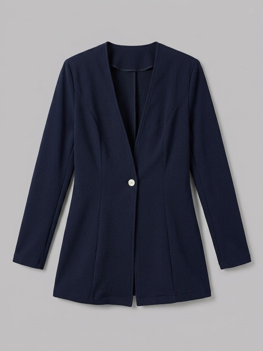 Trevi Women's Longline Collarless Blazer — darknavy — packshot