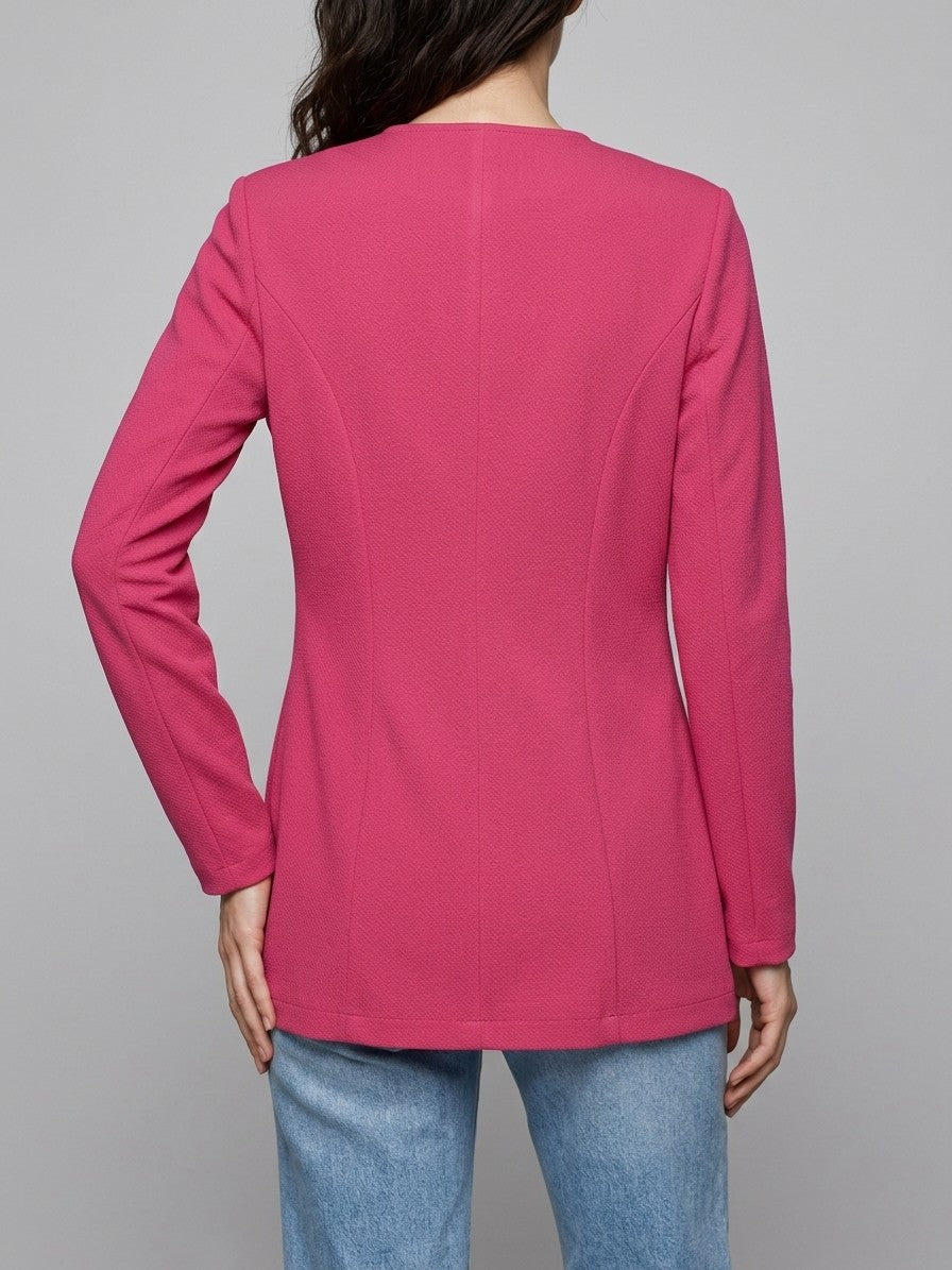 Trevi Women's Longline Collarless Blazer — fuchsiapink — back