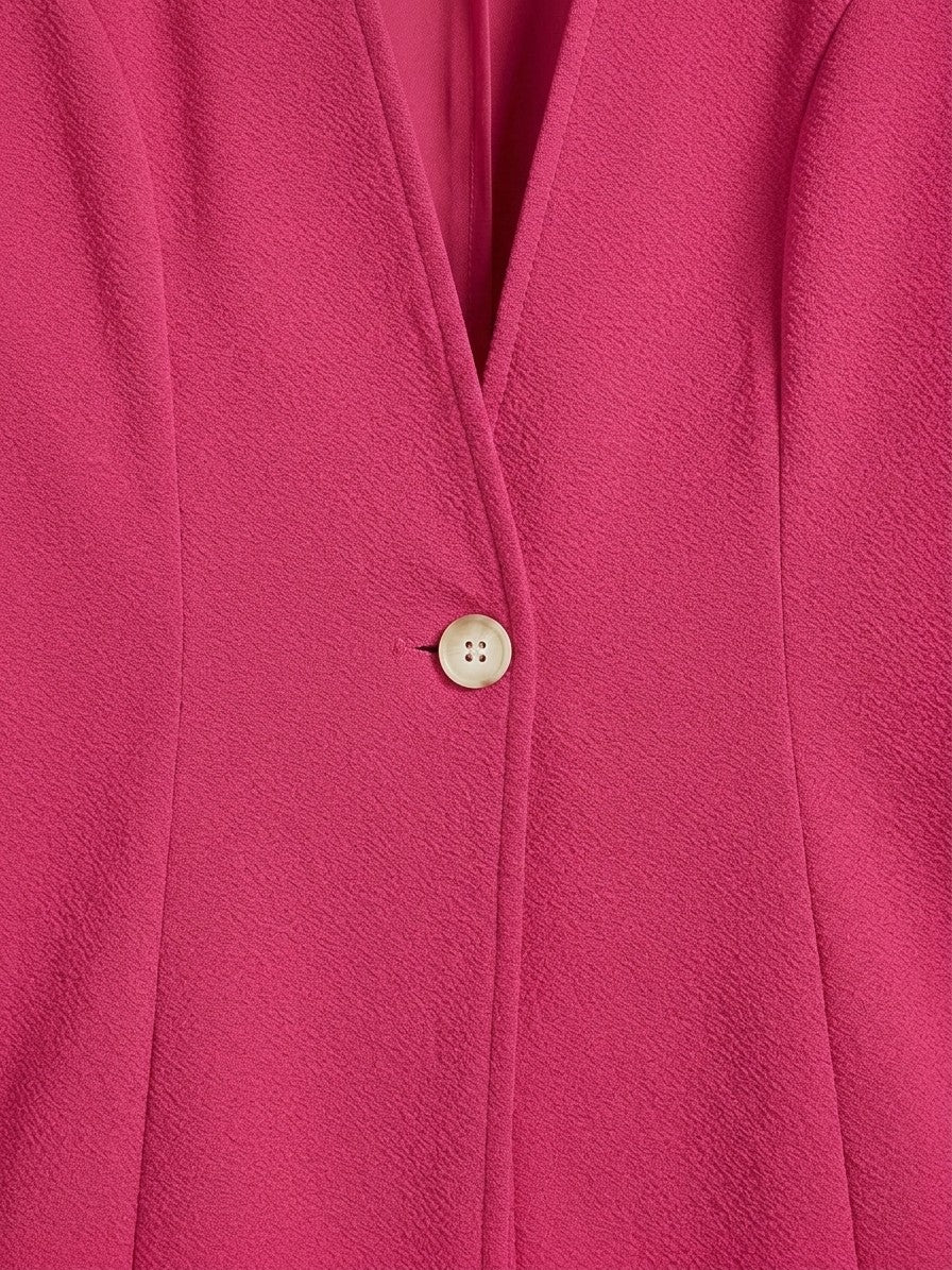 Trevi Women's Longline Collarless Blazer — fuchsiapink — detail-collar