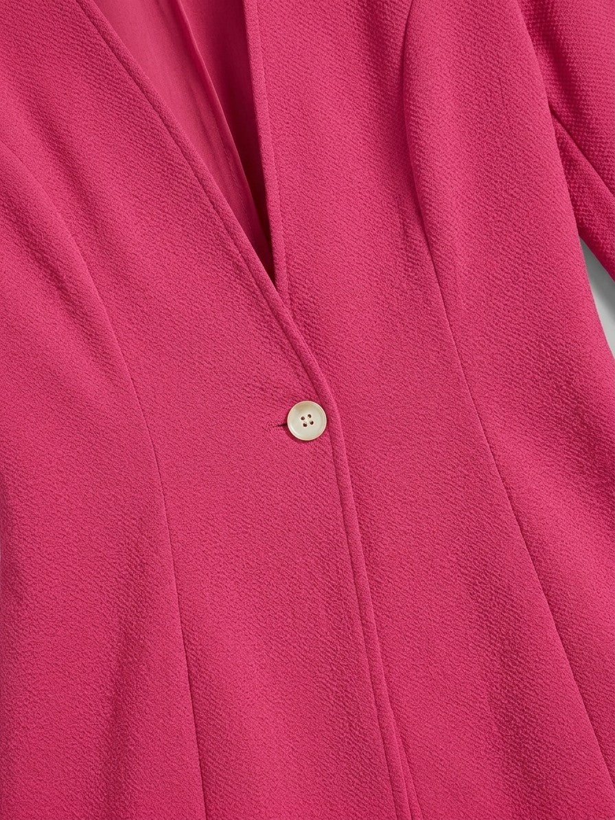 Trevi Women's Longline Collarless Blazer — fuchsiapink — detail