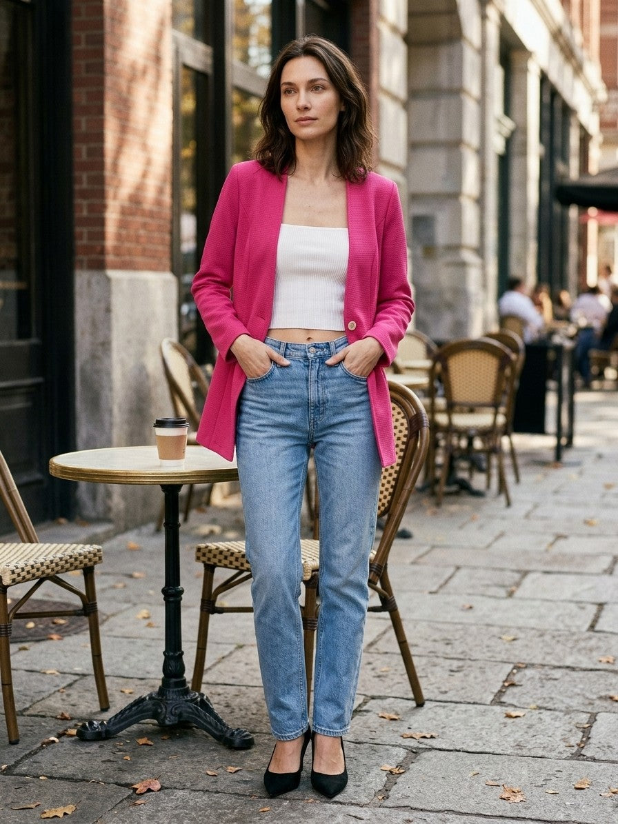 Trevi Women's Longline Collarless Blazer — fuchsiapink — lifestyle