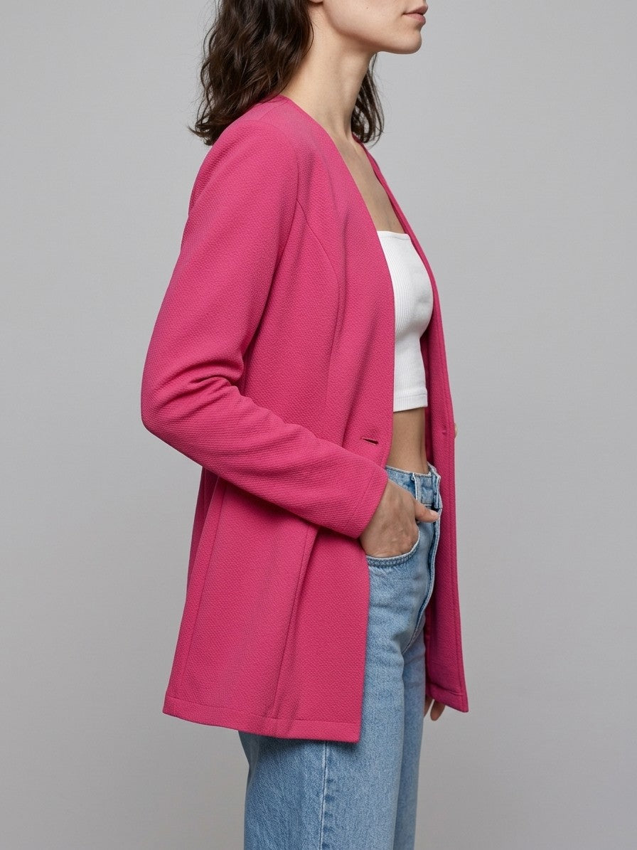 Trevi Women's Longline Collarless Blazer — fuchsiapink — side