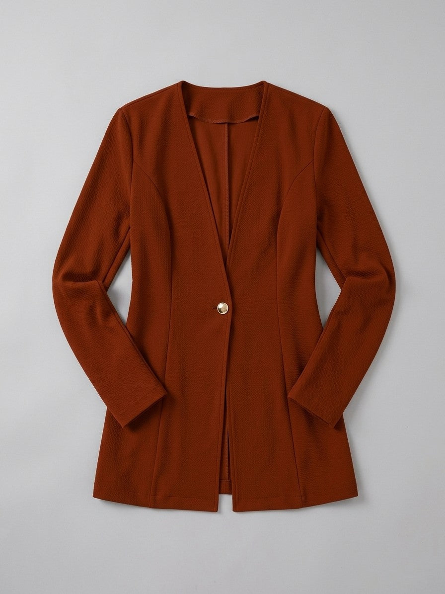 Trevi Women's Longline Collarless Blazer — rust — packshot