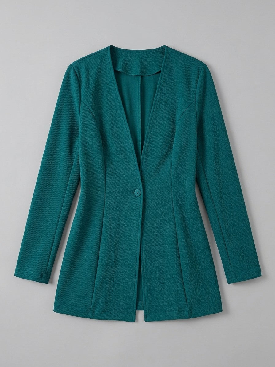 Trevi Women's Longline Collarless Blazer — teal — packshot