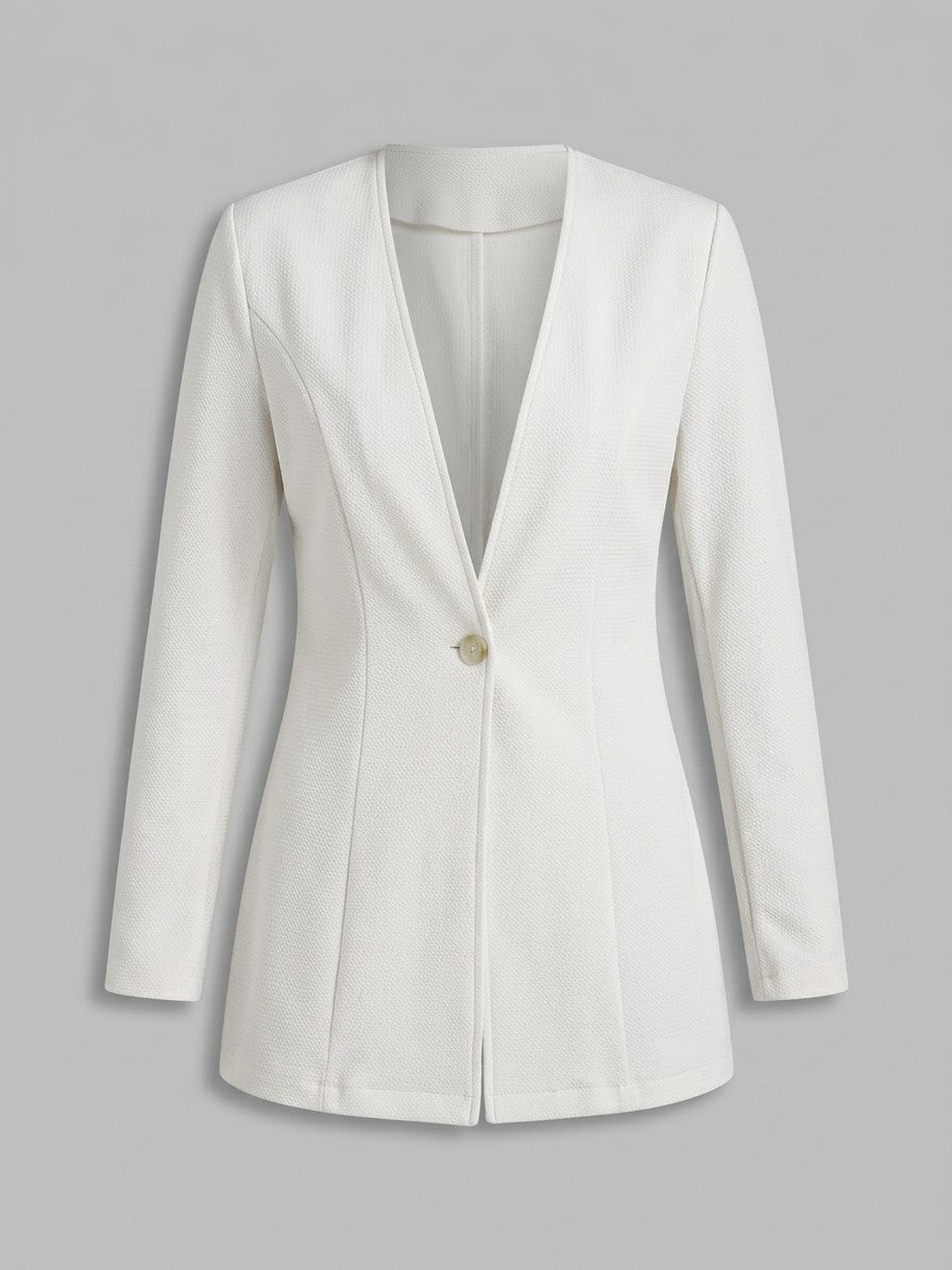 Trevi Women's Longline Collarless Blazer — white — packshot