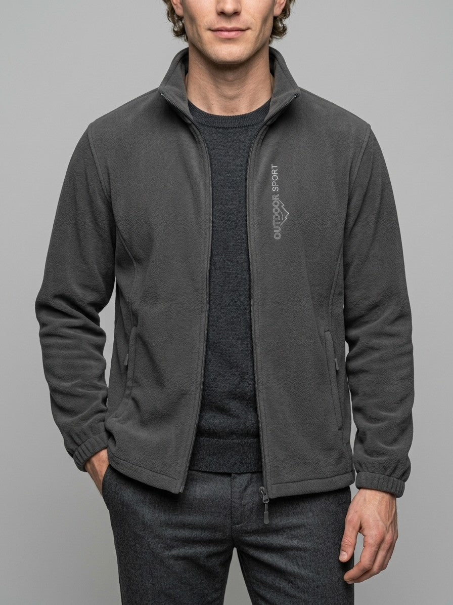 Trevignano Men's Stand-Collar Zip Fleece Jacket — charcoal — front