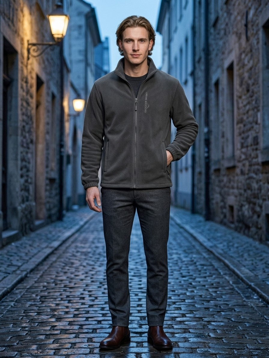 Trevignano Men's Stand-Collar Zip Fleece Jacket — charcoal — lifestyle