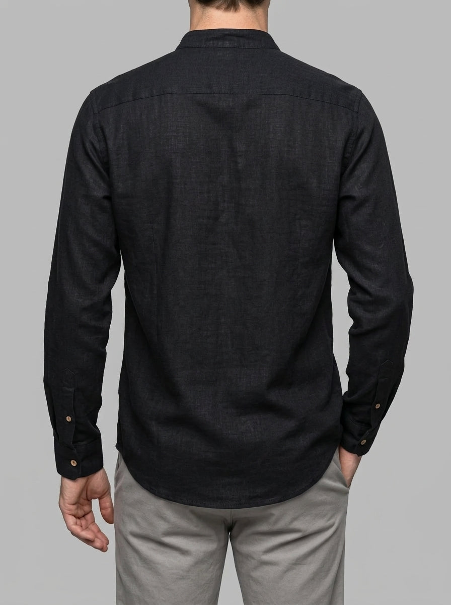 Treviso Men's Mandarin Collar Shirt — black — back