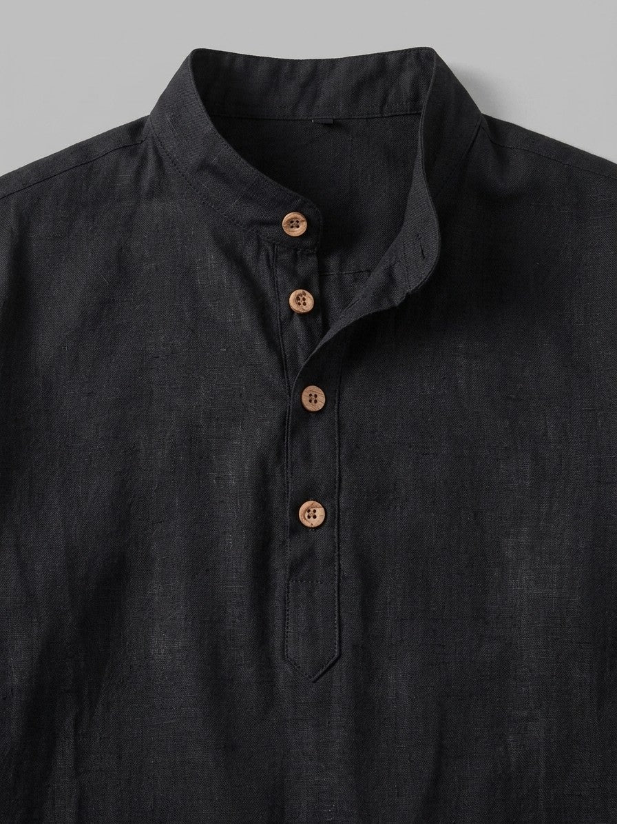 Treviso Men's Mandarin Collar Shirt — black — detail-2
