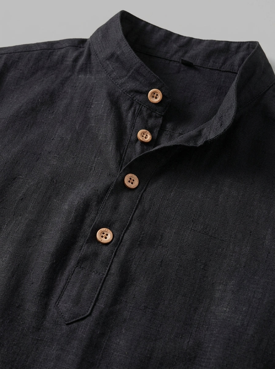 Treviso Men's Mandarin Collar Shirt — black — detail
