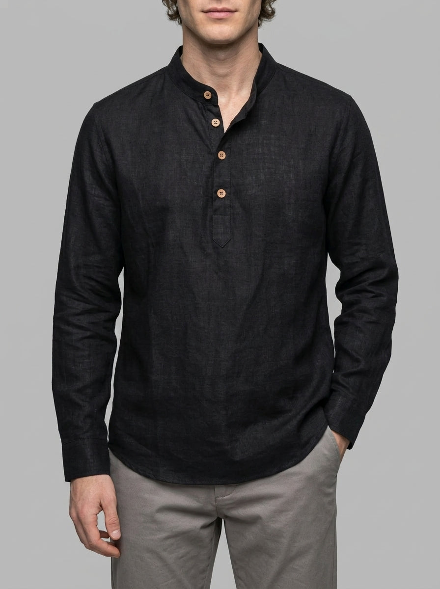 Treviso Men's Mandarin Collar Shirt — black — front