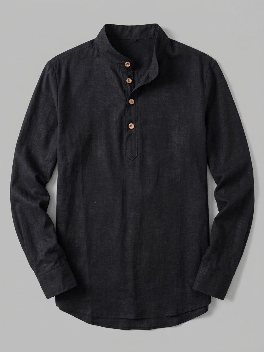 Treviso Men's Mandarin Collar Shirt — black — packshot
