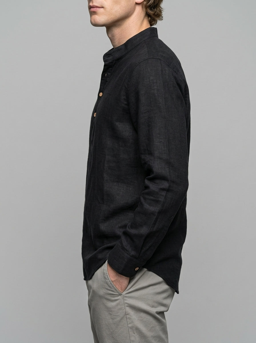 Treviso Men's Mandarin Collar Shirt — black — side