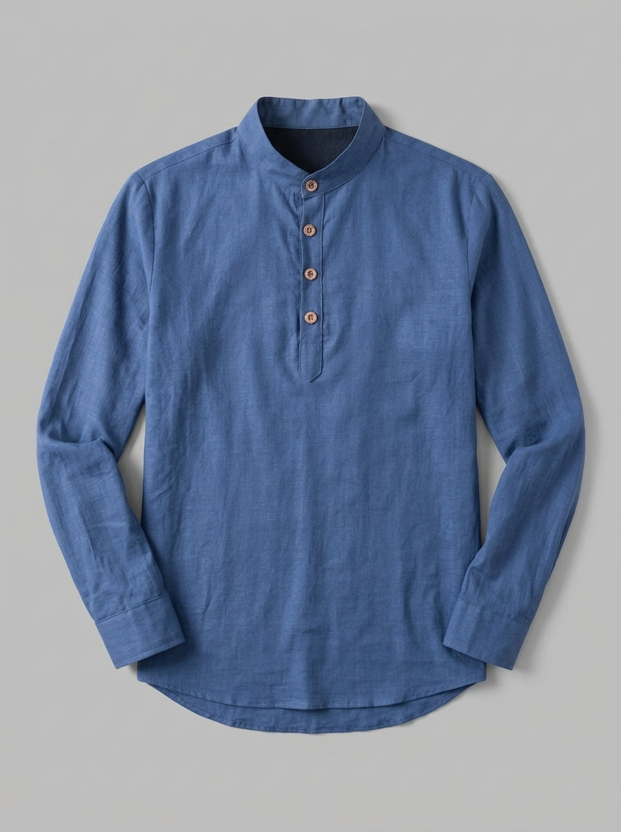 Treviso Men's Mandarin Collar Shirt — denimblue — packshot