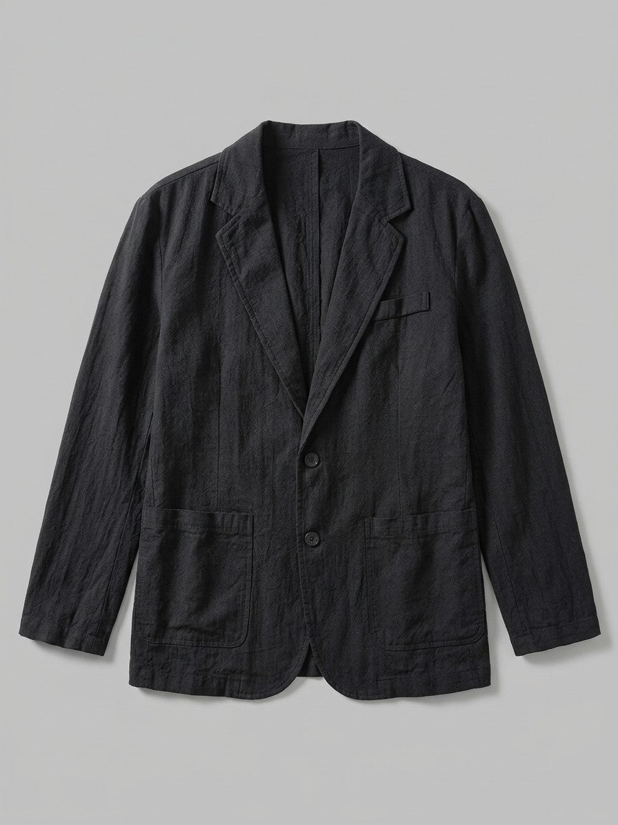 Trezzo Men's Patch-Pocket Cotton-Linen Blazer — black — packshot