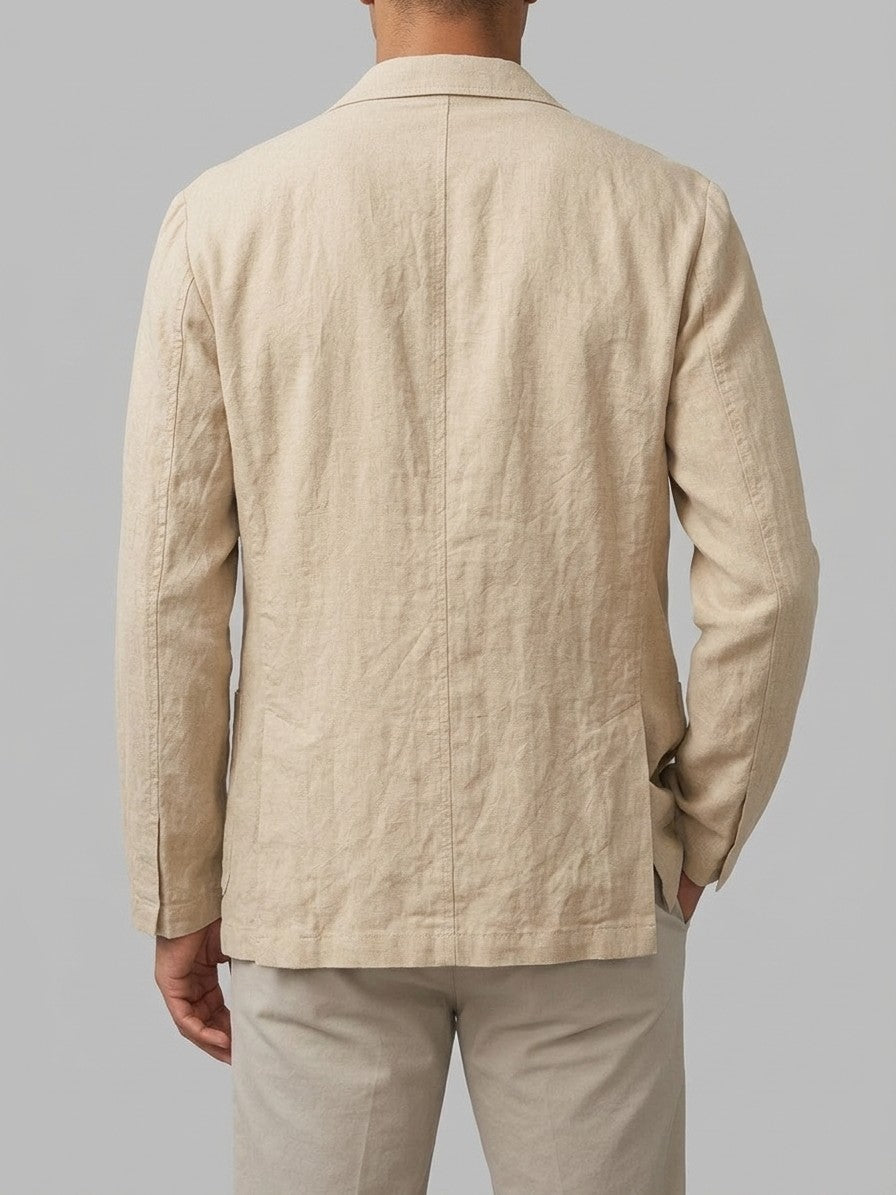 Trezzo Men's Patch-Pocket Cotton-Linen Blazer — sand — back