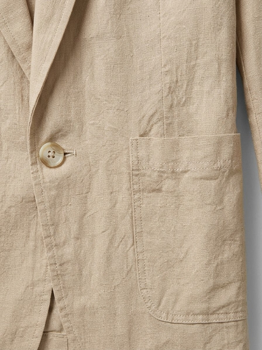 Trezzo Men's Patch-Pocket Cotton-Linen Blazer — sand — detail-2