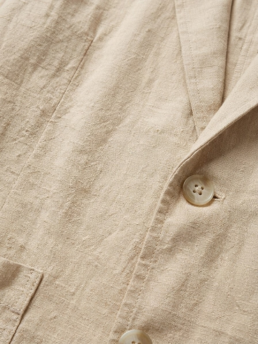 Trezzo Men's Patch-Pocket Cotton-Linen Blazer — sand — detail-collar