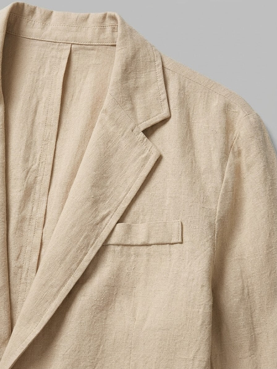 Trezzo Men's Patch-Pocket Cotton-Linen Blazer — sand — detail