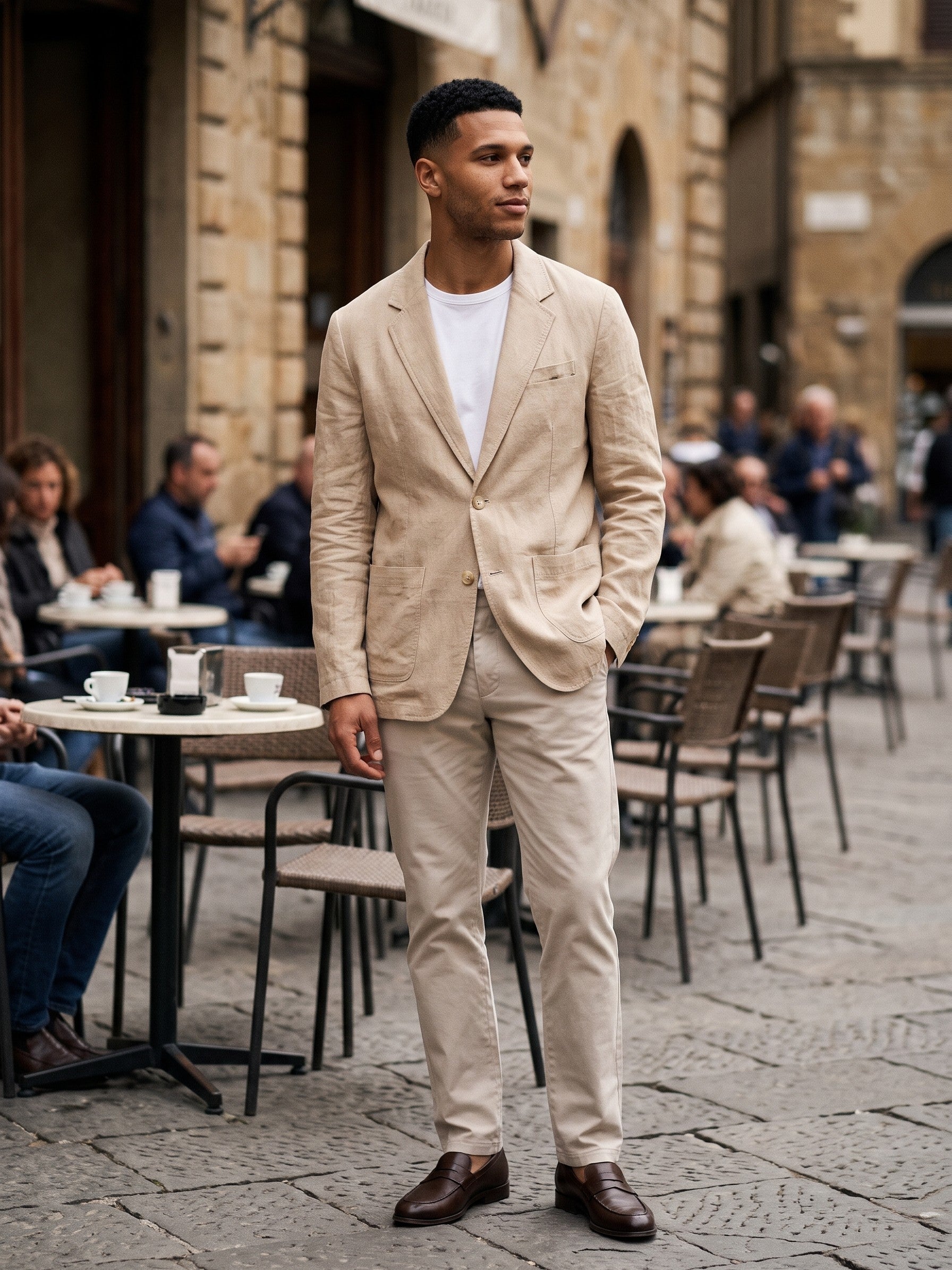 Trezzo Men's Patch-Pocket Cotton-Linen Blazer — sand — lifestyle