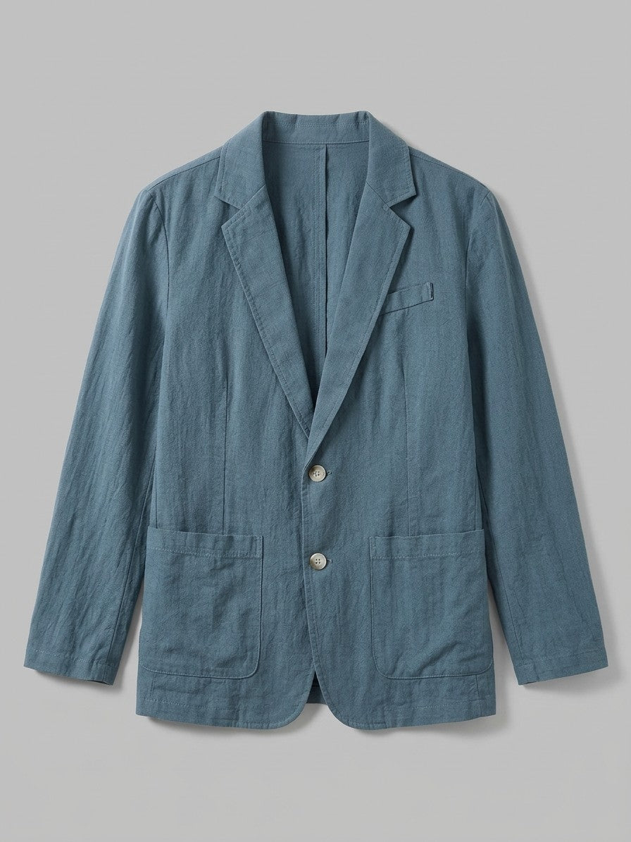 Trezzo Men's Patch-Pocket Cotton-Linen Blazer — steelblue — packshot