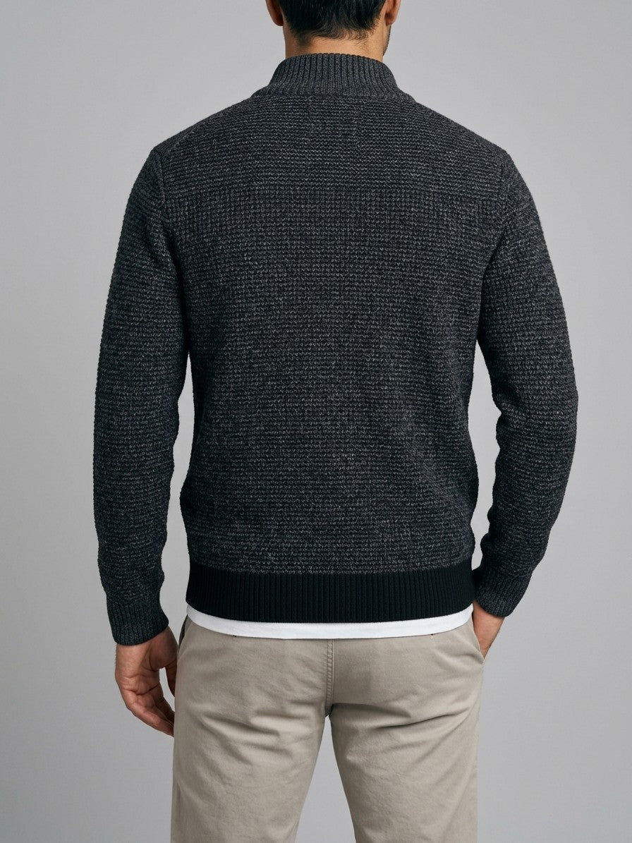 Trieste Men's Quilted-Panel Zip-Up Cardigan — black — back