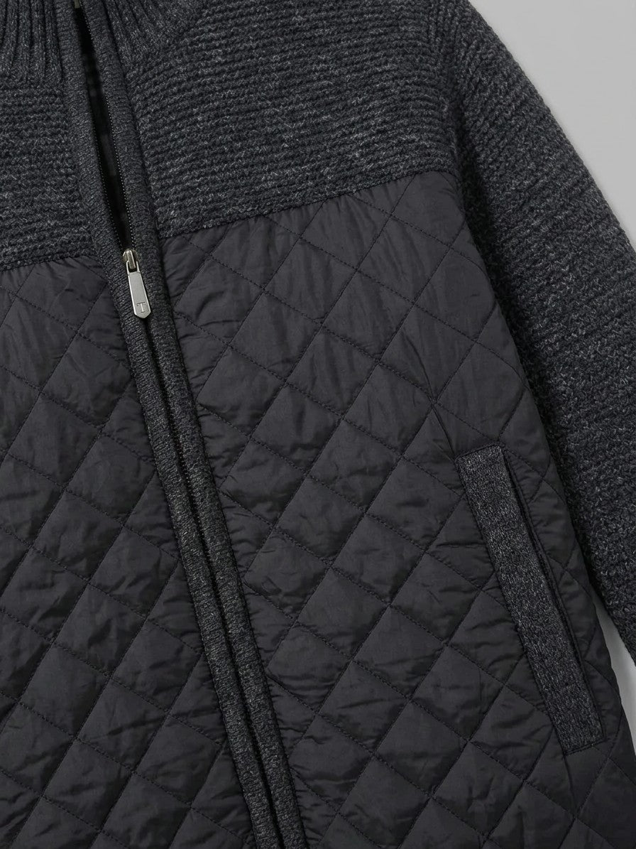 Trieste Men's Quilted-Panel Zip-Up Cardigan — black — detail