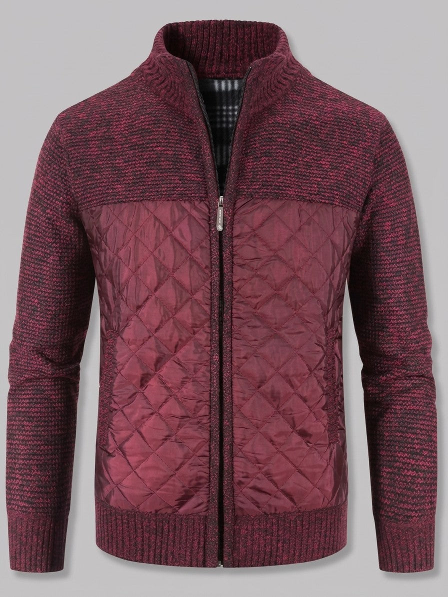 Trieste Men's Quilted-Panel Zip-Up Cardigan — burgundy — packshot