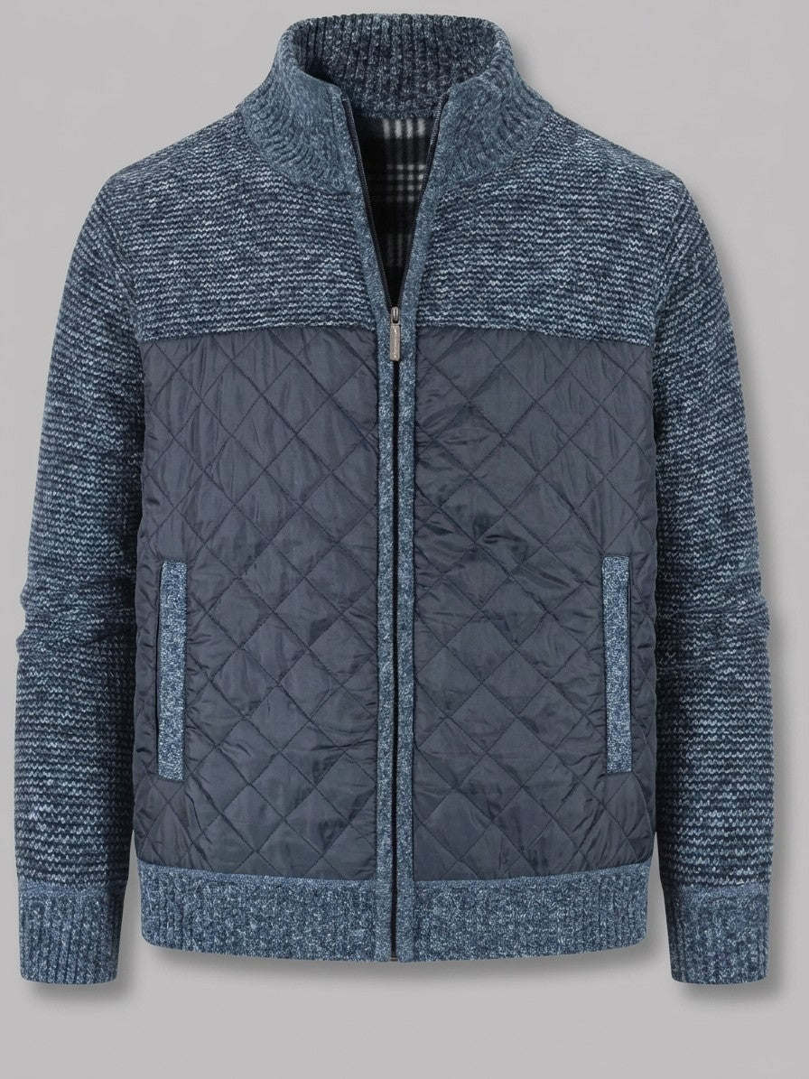 Trieste Men's Quilted-Panel Zip-Up Cardigan — frenchblue — packshot