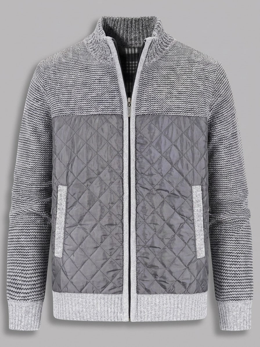 Trieste Men's Quilted-Panel Zip-Up Cardigan — gray — packshot