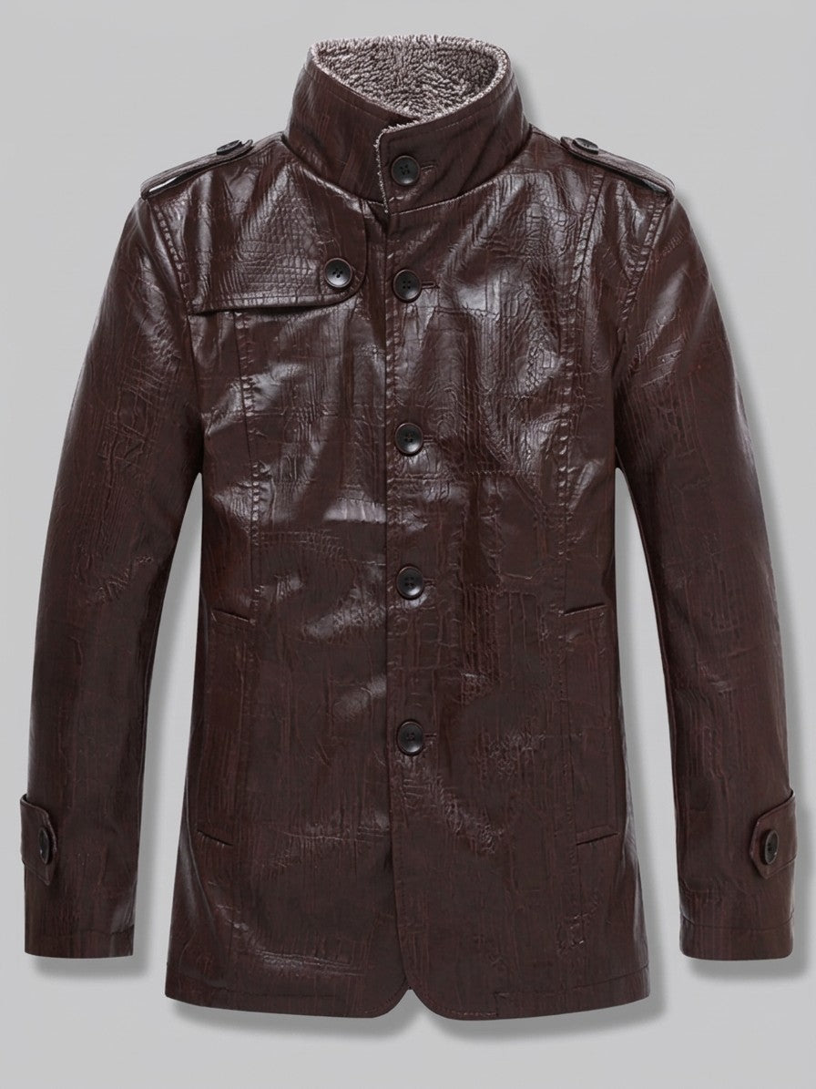 Triora Men's Fleece-Lined Faux Leather Jacket — coffee — packshot