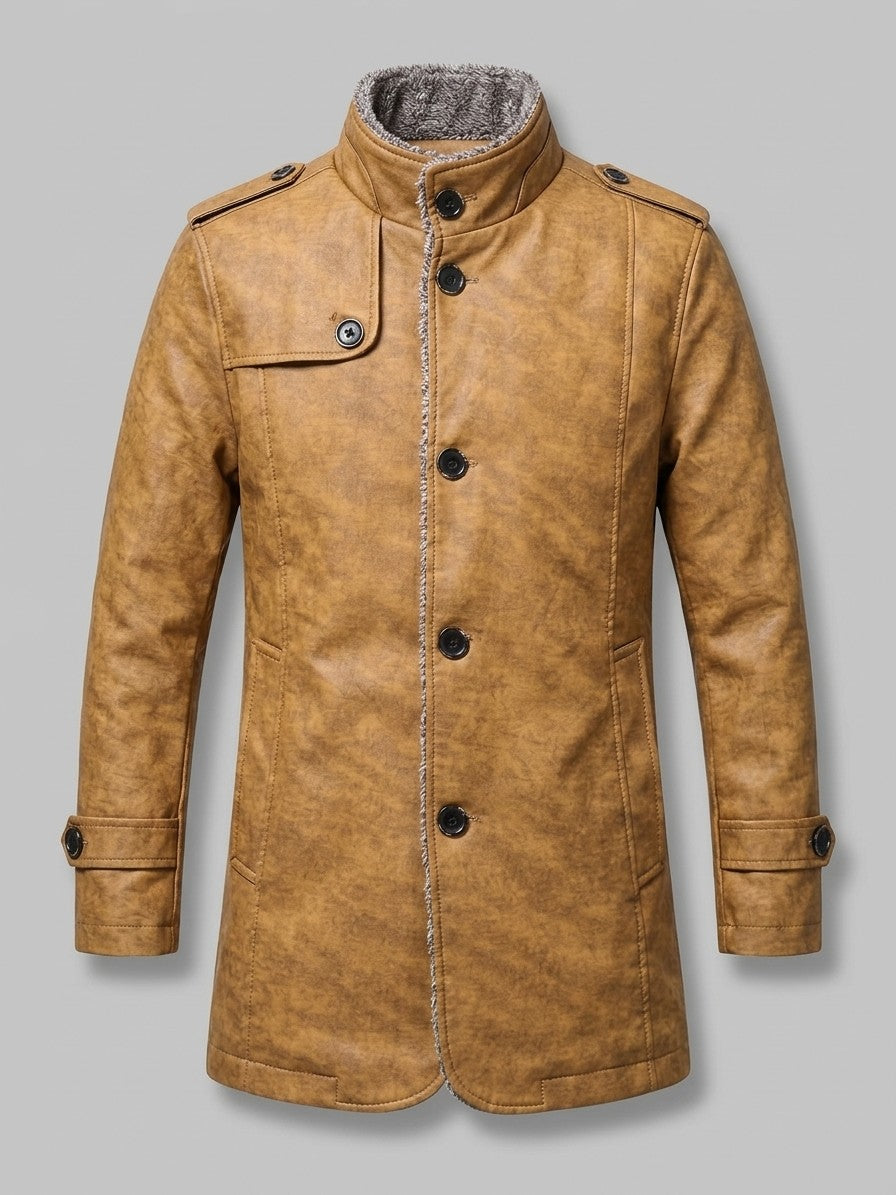 Triora Men's Fleece-Lined Faux Leather Jacket — earthyyellow — packshot