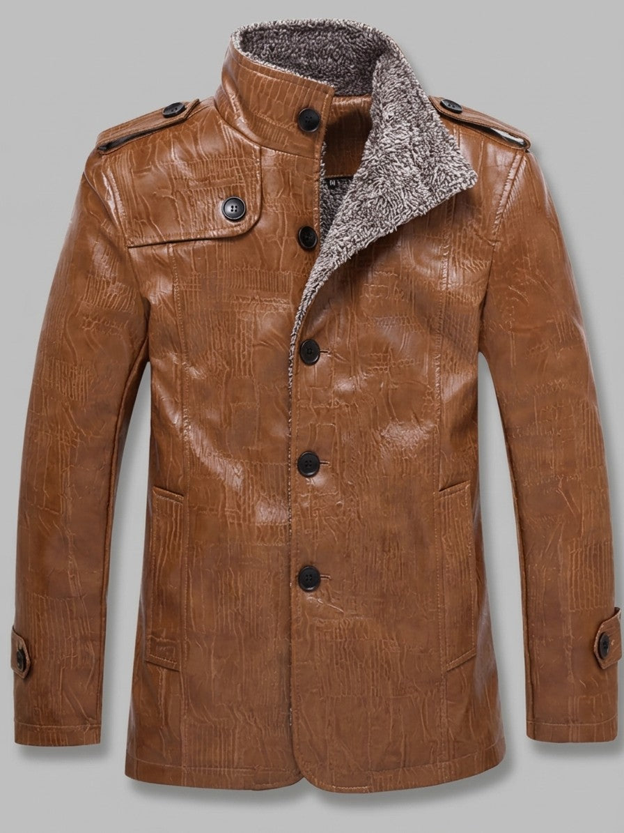 Triora Men's Fleece-Lined Faux Leather Jacket — cognac — packshot