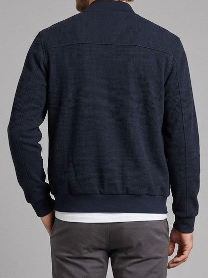 Tropea Men's Waffle-Knit Harrington Jacket — navy — back